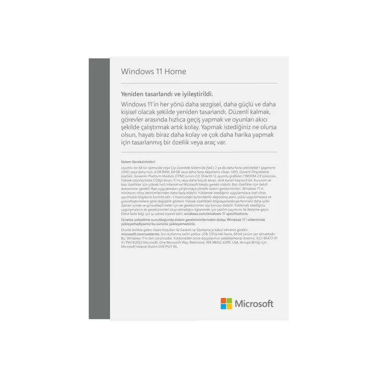 MICROSOFT Windows 11 Home OEM 64Bit Türkçe Bilgisayar Çevre Birimleri