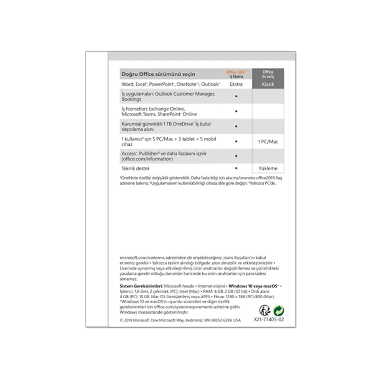 MICROSOFT Office Ev ve İş 2021 Türkçe Bilgisayar Çevre Birimleri