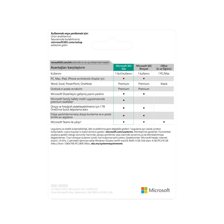 MICROSOFT Microsoft 365 Aile Türkçe Bilgisayar Çevre Birimleri