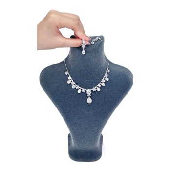 Zirkon Taşlı, Rodyum Kaplama Kolye Küpe Seti 52, Gümüş Renk