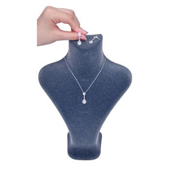 Zirkon Taşlı, Rodyum Kaplama Kolye Küpe Seti 55, Gümüş Renk