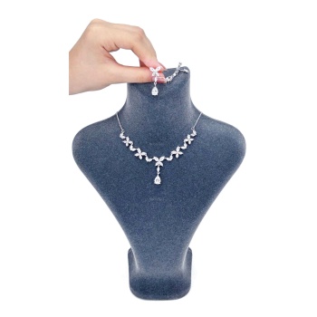 Zirkon Taşlı, Rodyum Kaplama Kolye Küpe Seti 57, Gümüş Renk