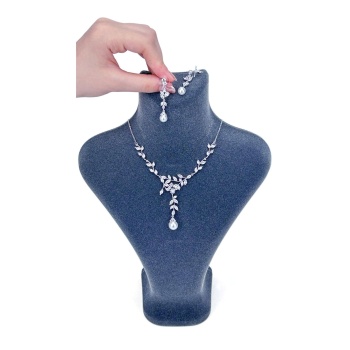 Zirkon Taşlı, Rodyum Kaplama Kolye Küpe Seti 60, Gümüş Renk