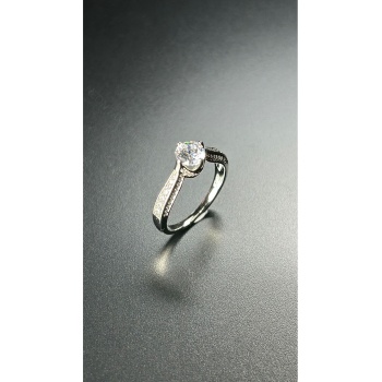 Zirkon Taşlı Paslanmaz Çelik Yüzük 64, Gümüş Renk, Ölçü 18mm