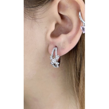 Zirkon Taşlı, Çapraz Model Çelik Küpe 626, Gümüş Renk