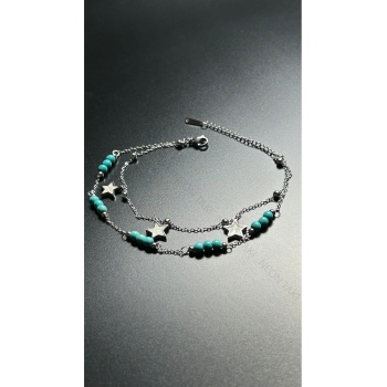 Mavi Boncuklu, Yıldız, Paslanmaz Çelik Halhal 33, Gümüş Renk