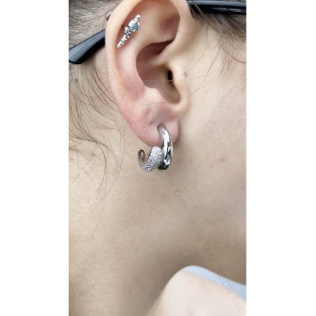 Zirkon Taşlı, İkili Görünüm Vip Küpe 603, Gümüş Renk