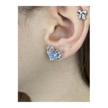 Küpe, Kore Tarzı, Kalp ve Galaksi Detaylı, Gümüş Renk, Model592