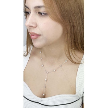 Kolye, Kararmayan Paslanmaz Çelik, İnci Detaylı, Gümüş Renk, Model364