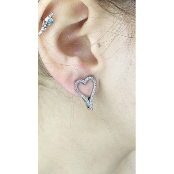 Zirkon Taşlı içi Boş Kalp Vip Küpe 599, Gümüş Renk