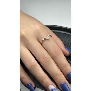 Zirkon Taşlı, Çiçek Figürlü Paslanmaz Çelik Yüzük 158, Altın Renk, Ayarlanabilir