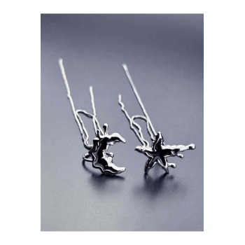 Küpe, Kararmayan Çelik, Kıkırdak bölgesi, Kore Tarzı, Ay ve Yıldız Detaylı, Gümüş Renk, Model595