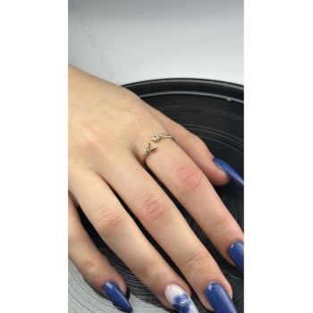 Zirkon Taşlı, Ay ve Yıldız Figürlü, Paslanmaz Çelik Yüzük 163, Altın Renk, Ayarlanabilir