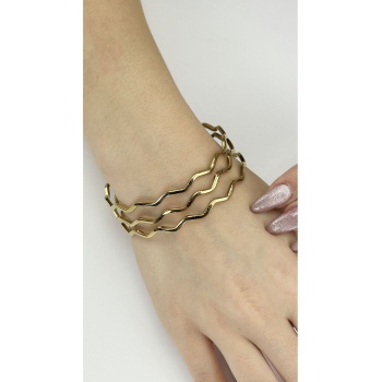 Ajda Bilezik, 3adet, Kare Zik Zak form, Paslanmaz Charm Taşıyıcı Bileklik 161, Çap 60mm, Altın renk