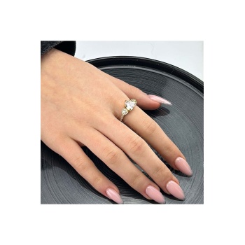 Zirkon Taşlı, Kalp, Paslanmaz Çelik Yüzük 148, Kasa Altın Renk, Ayarlanabilir