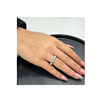 Zirkon Taşlı, Kalp, Paslanmaz Çelik Yüzük 151, Kasa Gümüş Renk, Ayarlanabilir