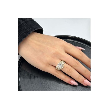 Yüzük, Zirkon Taşlı, Kararmayan Paslanmaz Çelik, Ölçü Ayarlanabilir, Altın Renk, Model147