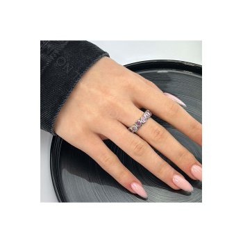 Zirkon Taşlı, Kalp Figürlü, Yüzük 92, Gümüş Renk, Ayarlanabilir