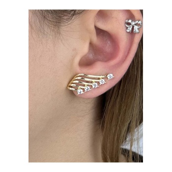 Küpe, Zirkon Taşlı, Kararmayan Paslanmaz Çelik, Çoklu Görünümlü Tek İğneli, Altın Renk, Model559