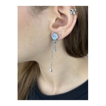 Küpe, Zirkon Taşlı, Kararmayan Çelik, Yıldız Detaylı, Gümüş Renk, Model516