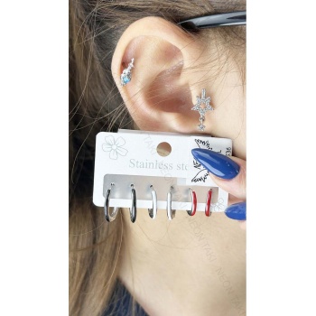 Küpe, Kararmayan Paslanmaz Çelik, Çoklu, Halka Model, Çok Renkli, Model536