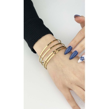 Ajda Bilezik, 4 Adet, Paslanmaz Çelik Charm Taşıyıcı Bileklik 135, Çap 60mm, Altın Renk