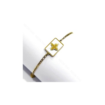 Beyaz , Altın Renk Çiçek, Paslanmaz Çelik Halhal 8, Altın Renk