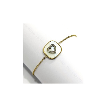 Halhal, Zirkon Taşlı, Kararmayan Paslanmaz Çelik, Kalp ve Sedef Detaylı, Altın Renk, Model5