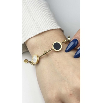 Bileklik, Kararmayan Paslanmaz Çelik, Sedef ve Roma Rakamı Detaylı, Altın Renk, Model4