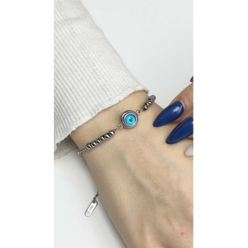 Bileklik, Kararmayan Paslanmaz Çelik, Göz ve Topçuk Detaylı, Gümüş Renk, Model369