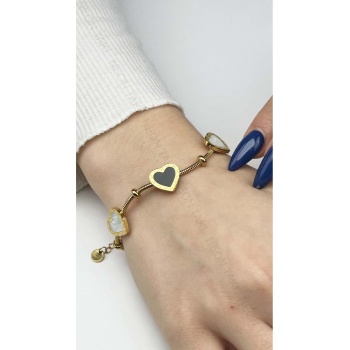 Bileklik, Kararmayan Paslanmaz Çelik, Kalp Detaylı, Altın Renk, Model18