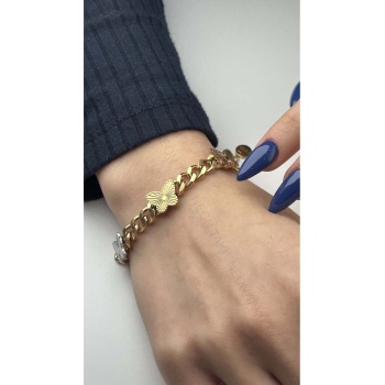 Bileklik, Zirkon Taşlı, Kararmayan Paslanmaz Çelik, Kelebek Detaylı, Altın Renk, Model36