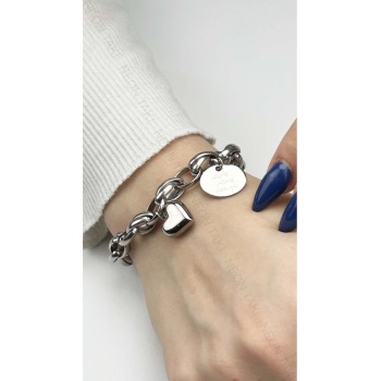 Bileklik, Kararmayan Paslanmaz Çelik, Kalp Detaylı, Gümüş Renk, Model164