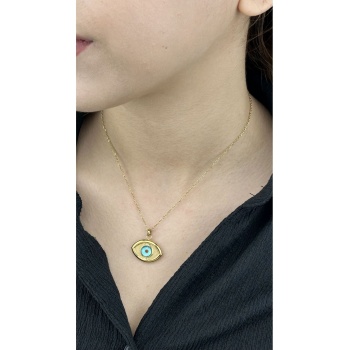 Kolye, Kararmayan Paslanmaz Çelik, Göz Detaylı, Altın Renk, Model30
