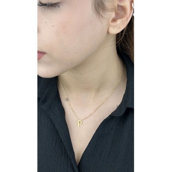 Harf Kolye, Kararmayan Paslanmaz Çelik, P Harf, Nazar Detaylı, Altın Renk, Model283