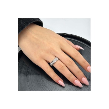 Zirkon Taşlı Yüzük 45, Gümüş Renk, Ayarlanabilir