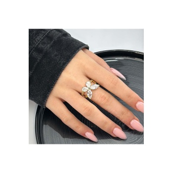 Xxx Kelebek Figürlü Zirkon Taşlı Yüzük 42, Altın Renk, Ayarlanabilir