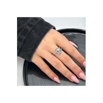 Xxx Blv Figürlü, Zirkon Taşlı Yüzük 26, Gümüş Renk, Ayarlanabilir