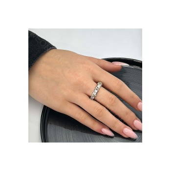 Xo Figürlü, Zirkon Taşlı Yüzük 18, Gümüş Renk, 18 Numara