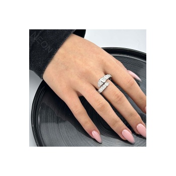 Blv Figürlü, Zirkon Taşlı Yüzük 94, Gümüş Renk, Ayarlanabilir