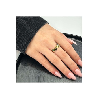 Yüzük, Kararmayan Paslanmaz Çelik, Nazar Detaylı, Ölçü Ayarlanabilir, Altın Renk, Model48