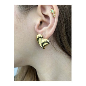 Küpe, Kararmayan Paslanmaz Çelik, Kalp Detaylı, Altın Renk, Model407