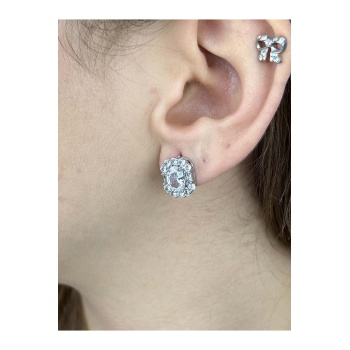 Zirkon Taşlı, Paslanmaz Çelik Küpe 46, Gümüş Renk