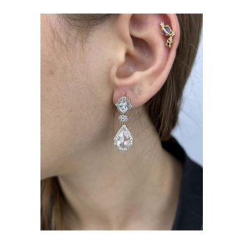 Küpe, Zirkon Taşlı, Kararmayan Paslanmaz Çelik, Sallantılı, Pembe (Rose) Renk, Model446