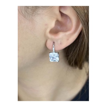 Zirkon Taşlı, Paslanmaz Çelik Küpe 61, Gümüş Renk