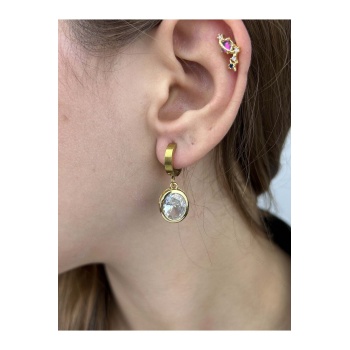 Küpe, Zirkon Taşlı, Kararmayan Paslanmaz Çelik, Sallantılı, Altın Renk, Model140