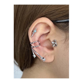 Zirkon Taşlı, Kulak Kıkırdak Bölgesi Küpe 433, Gümüş Renk