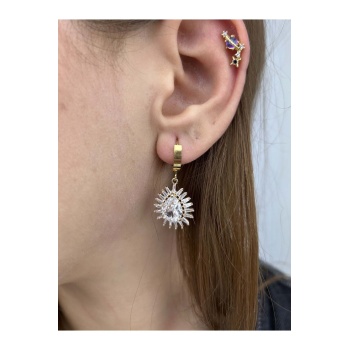 Küpe, Zirkon Taşlı, Kararmayan Paslanmaz Çelik, Sallantılı, Altın Renk, Model489