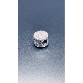 Charm, Zirkon Taşlı, Kararmayan, Silindir Halka Detaylı, BİLEKLİK DAHİL DEĞİL, Gümüş Renk, Model34