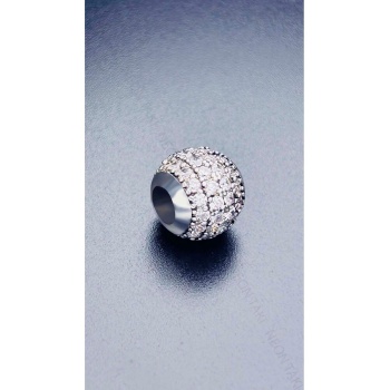 Küre, Dört Sıra Zirkon Taşlı, Pan Bileklik için Çelik Charm 2, Gümüş Renk (BİLEKLİK DAHİL DEĞİL!!)